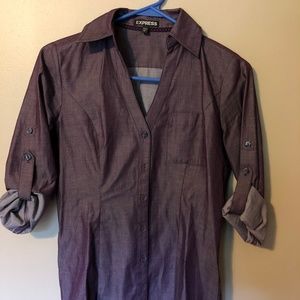 Express Burgundy Denim Button Down Shirt